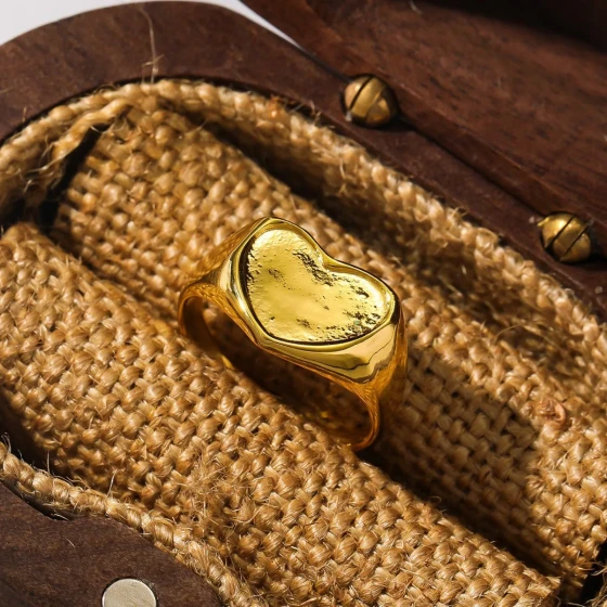 European and American copper-cast jewelry, exaggerated and unique adjustable ring for women gold Heart-shaped oval smooth ring, electroplated