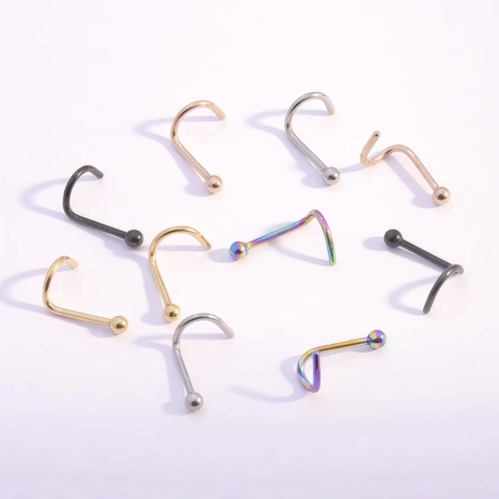 Stainless steel curved rod ball nose stud、Nose ring vacuum electroplated simple body piercing jewelry