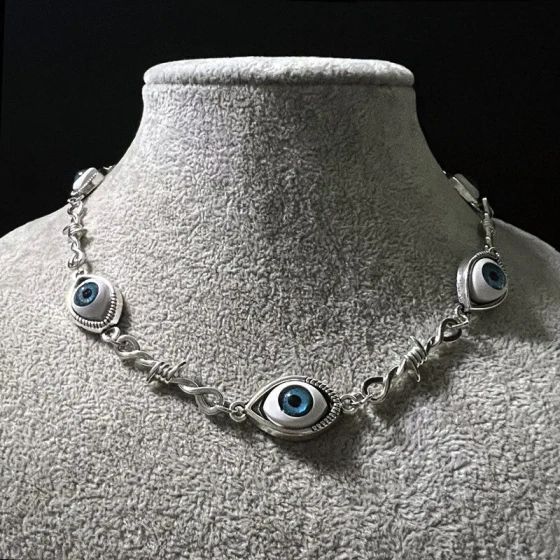 Foreign Trade Halloween blue eyeball necklace, alien eye small wire bra, unisex style