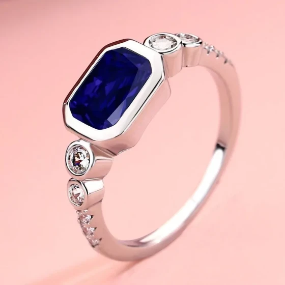 New personalized simple trendy neutral cool style blue stone copper ring for women with a fashionable design