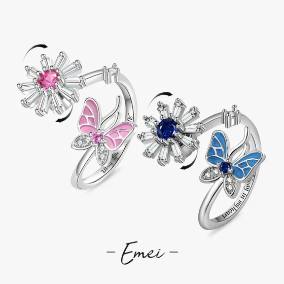 Best-selling rotating ring, butterfly adjustable anxiety-relief open ring, stress-relief zircon women's ring
