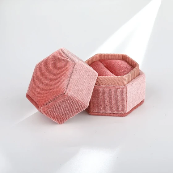 Popular retro corduroy hexagonal ring box jewelry gift packaging box with velvet lining
