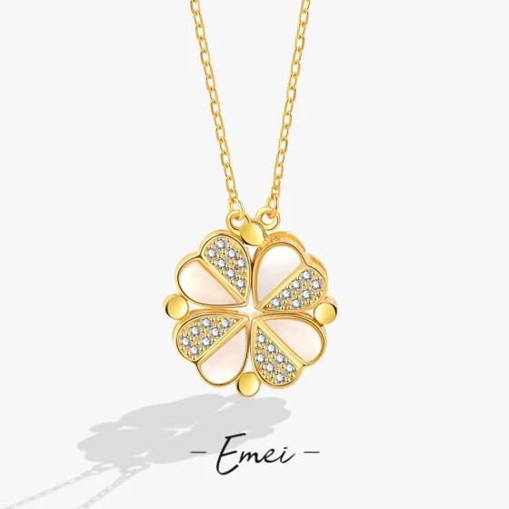 Multifunctional four-leaf clover necklace for women, pendant chain with shell, unique design, versatile heart-shaped collarbone chain