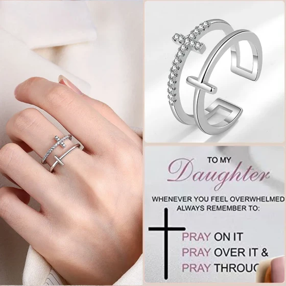 Hip-hop ring for women ins Trendy Double-Layer Cross Zircon Ethnic Style Adjustable Open Ring