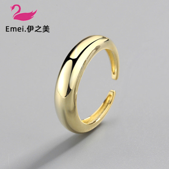 Korean-style silver-plated INS Minimalist irregular wave pattern gold-plated women's ring, versatile open silver ring Ornament