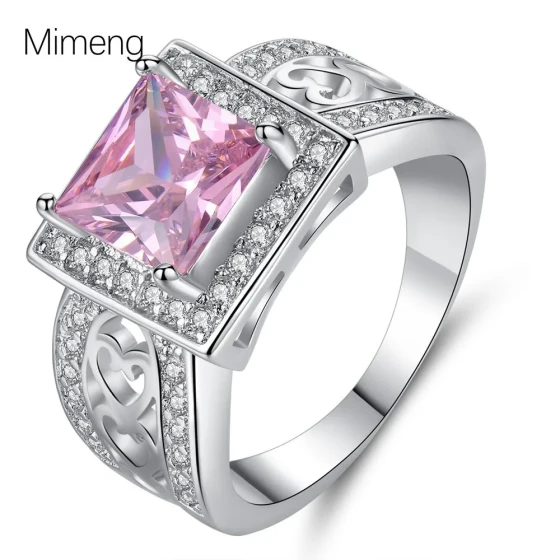 New pink cubic zirconia couple's ring for women, light luxury niche fashion design jewelry