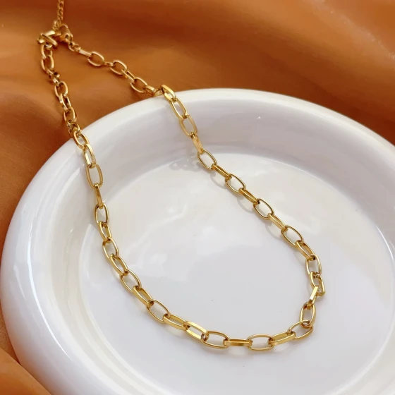 European and American style necklace, creative retro punk style, short thick chain, non-fading gold collarbone chain, simple glasses chain