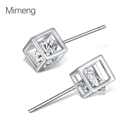 Korean-style elegant water cube zircon earrings-Three-dimensional love earrings Simple Valentine's Gift 3D Round Zircon Stud Earrings