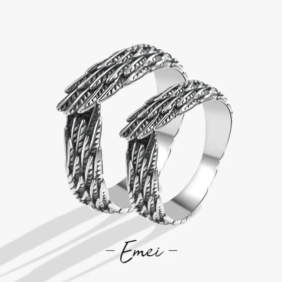 Angel Wings Couple Rings for Men and Women ins Vintage Thai Silver Feather Wing Couple Rings Creative Hip Hop Finger Rings