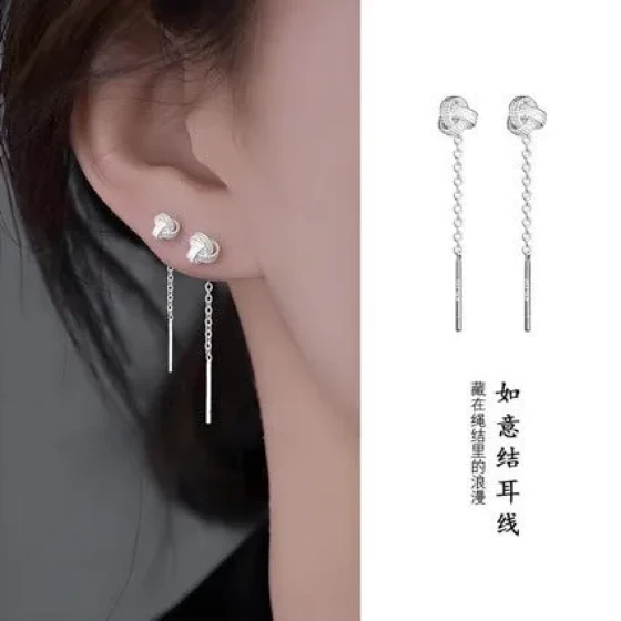 Ear thread knot earrings, simple and luxurious niche design, short ear chain, new style, high-end versatile earrings