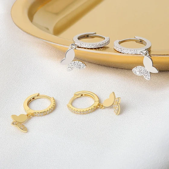 Creative Earrings Korea Butterfly earrings with zircon inlay, trendy fresh style earrings for women