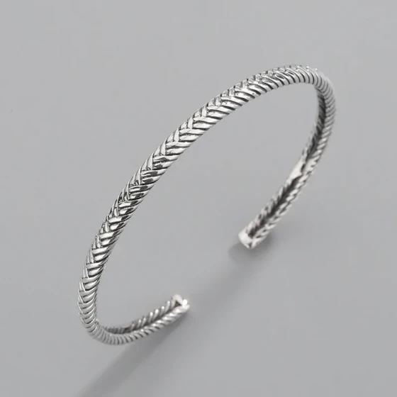 Best-selling Korean-style vintage Thai silver women's bracelet, simple and versatile open bangle accessory