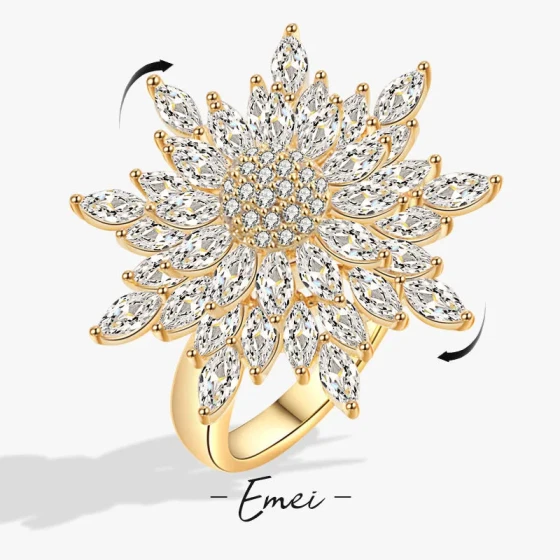 Popular Rotatable Snowflake Ring Sunflower Full-Diamond Adjustable Women's Ring Personalized Creative Jewelry