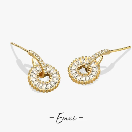 Korean-style new micro-inlaid geometric double-circle stud earrings, simple and stylish, high-end circular earrings for women
