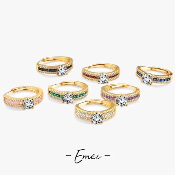 Best-selling light luxury zircon ring for women, champagne real gold niche design open ring women's jewelry
