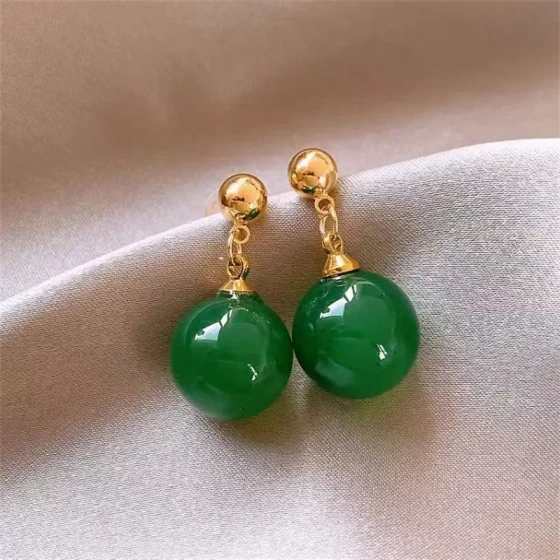 New Chinese-style green faux agate pearl earrings for women, vintage Chinese-style unique design, high-end earrings, summer accessories