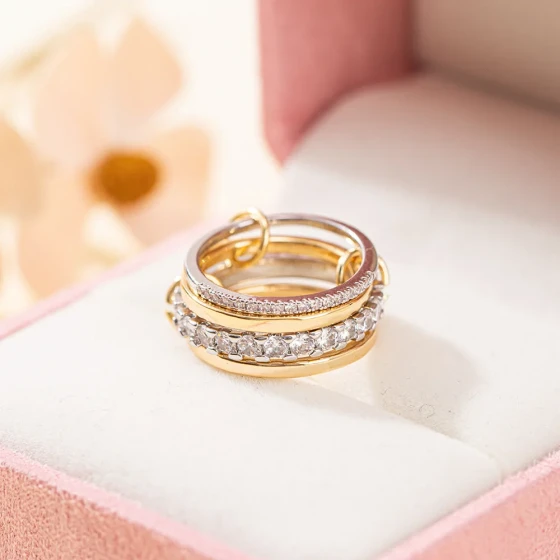 Fashionable and Luxurious Interlocking Full-Diamond Zirconia Ring for Women, Personalized Stackable Multi-Circle Index Finger Ring and Pinky Ring