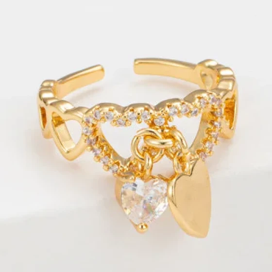 Heart-shaped zirconia accessory ring for women, light luxury, fashionable and high-end gold heart-shaped open ring