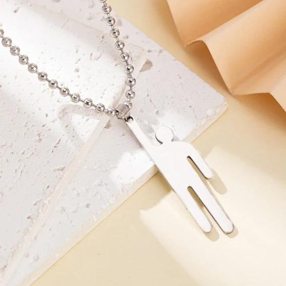 European and American rapper Billie Eilish stainless steel character pendant necklace, personalized design, versatile sweater chain
