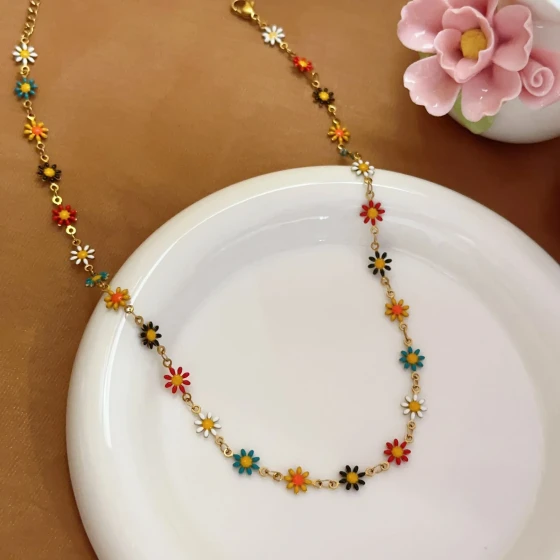 2025New fashion jewelry necklace and bracelet18K Gold White/Colorful Daisy Chain Necklace and Bracelet