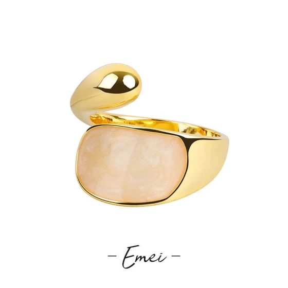 Simple and fresh glossy water drop ring, Korean version minimalist creative oval open resin ring for women