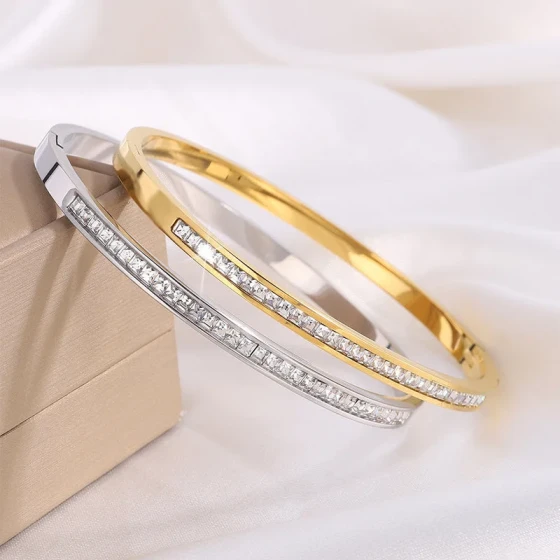 New Korean-style full-diamond non-fading bracelet for women, high-end simple couple's stainless steel bracelet with starry design