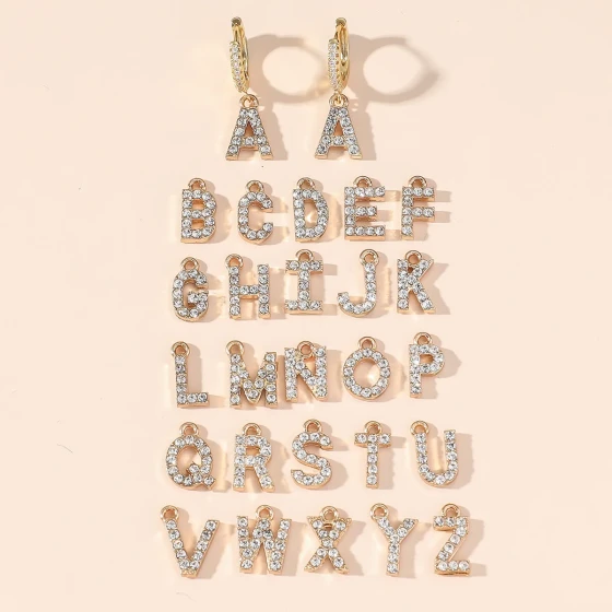 Fashionable and Luxurious26English letter earrings, niche design, high-end feel, diamond-encrusted electroplated earrings