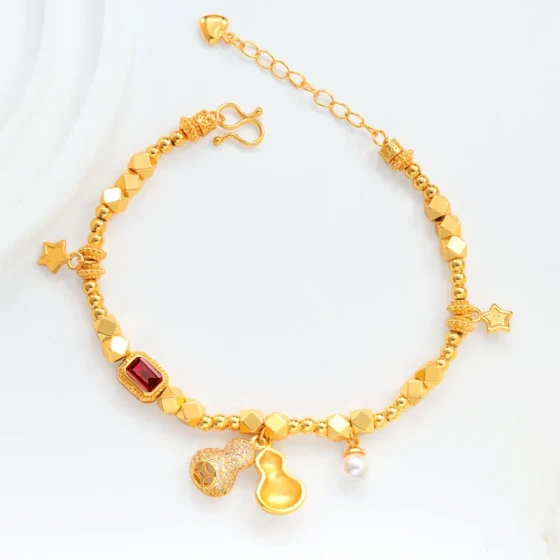 Vietnamese gold-plated pearl gourd DIY Bracelet with micro-inlaid zircon and ruby money gourd pendant, niche women's jewelry