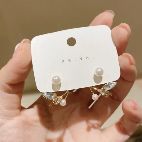Korean Pearl Leaf Spring-Summer Earrings New Design Niche Style High-End Earrings Studs for Women