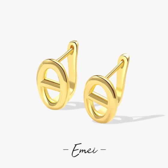 Exquisite, fashionable, simple, commuter-friendly pig nose gold and silver stud hoop earrings in French style ins Wind hoop Earrings