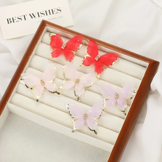 Korean Dongdaemun-style silk butterfly fairy-like earrings, niche forest-style girl's stud earrings and accessories for women