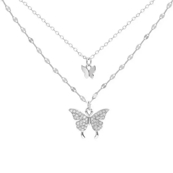 Double-layer butterfly necklace for women ins Light luxury collarbone chain, niche design necklace, new trendy pendant accessory