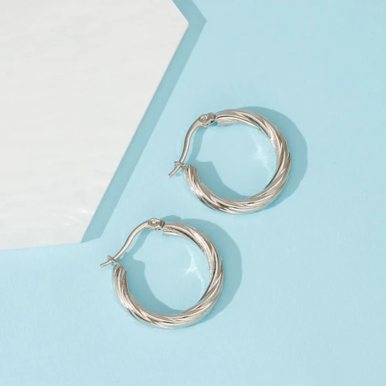 New vintage simple stainless steel twisted wire large hoop earrings for women, exaggerated hoop earrings
