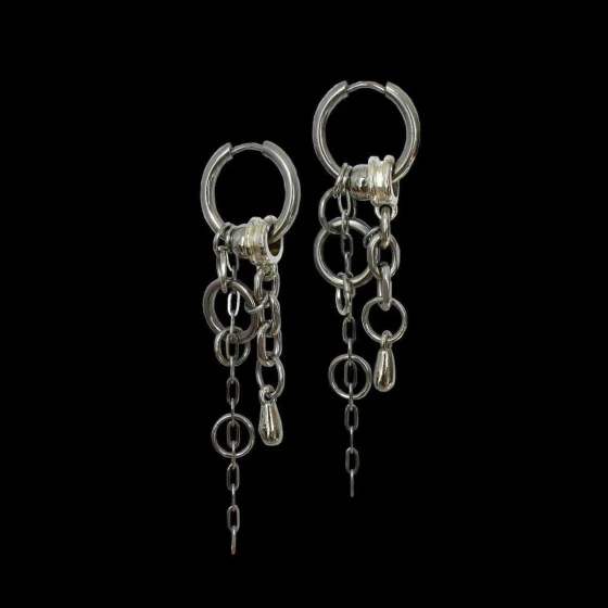 ins Fashionable and Unique Harajuku Stainless Steel Punk Grunge Style Gothic Dazzling Steel Chain Tassel Earrings