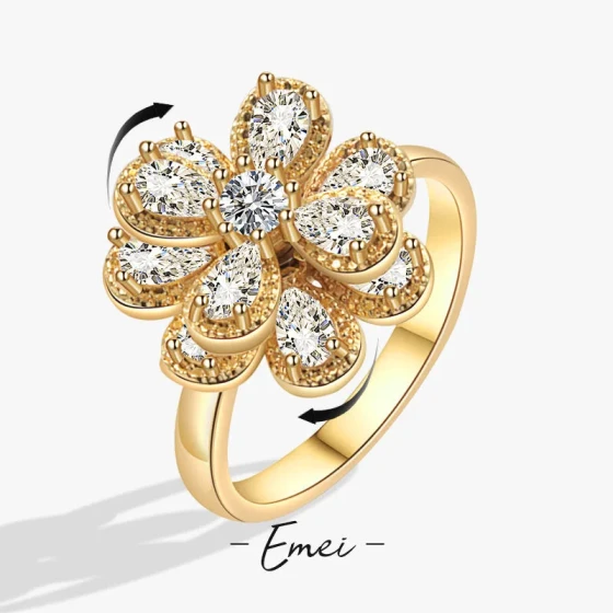Inlaid with bright stones, rotating ring for women, new Korean version, simple and fashionable style ring jewelry