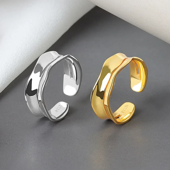 Irregular convex-concave open ring with niche design ins Fashionable, creative, versatile, adjustable ring