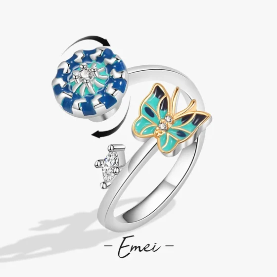 European and American style anti-stress and anti-anxiety rotating ring, personalized adjustable open ring with butterfly and flower designs, rotatable ring