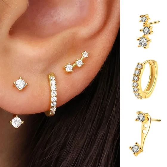Hot-selling new triangular geometric zircon earring and stud set, classic fashion earrings for women