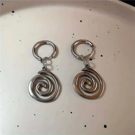 Punk Spiral Swirl Star Earrings Cool Charm Black8Hoop earrings for women and men, gothic style Y2K Rock Jewelry