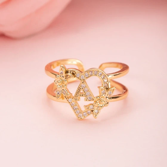 Hollow Flower Letter Text Open Ring for Women, Niche Creative Versatile High-End Finger Jewelry