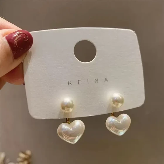 Simple heart-shaped pearl earrings, Korean internet celebrity style, youthful earrings for women, versatile and stylish ear pendants
