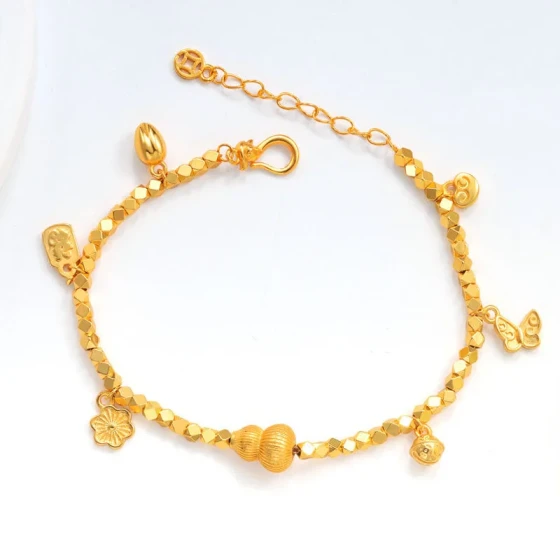 The same style as in the jewelry store: ancient-style sand gold sparkling disco beads, gold fragment gourd and small flower bracelet, peace and fortune gold fragment jewelry for women