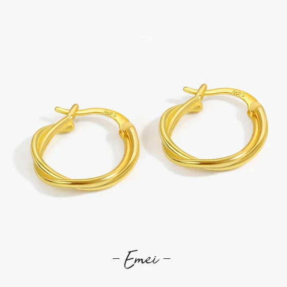 European and American round twisted cross earrings, geometric shape gold round wire ear cuffs, trendy earrings and studs