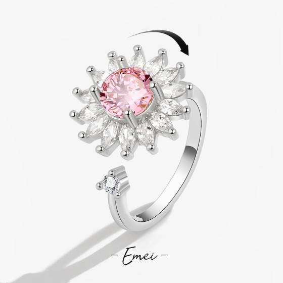 Influencer Live Streaming Promotion Offer Imitation pink topaz rotatable ring Super Shiny High-Carbon Diamond Round Women's Ring