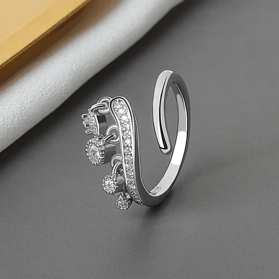 European and American fashion high-carbon diamond ring INS Unique and stylish adjustable open ring with hanging diamond, a popular accessory