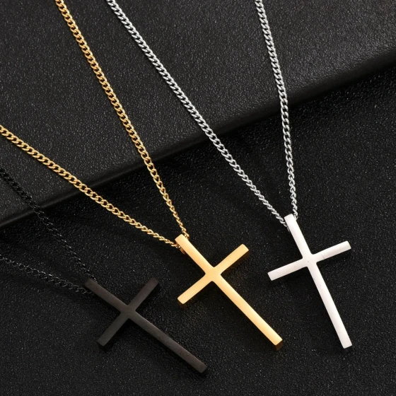 Titanium steel simple cross pendant necklace sweater chain hip-hop personalized fashion versatile stainless steel accessory