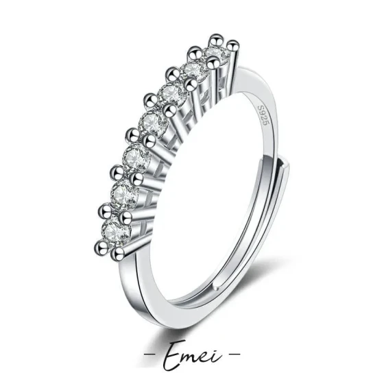 Popular S925Silver ring for women Simulated Diamond Seven Princess Moissanite Ring Straight Row Tail Ring Source