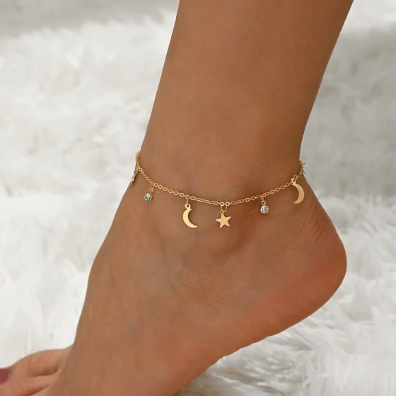 Jewelry star and moon tassel anklet for women, high-end, non-fading leg chain, foot accessory, no need to remove when bathing