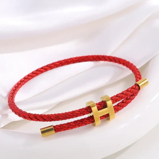 In-stock I-shaped buckle red string bracelet3D Hard gold with adjustable titanium steel waterproof and sweatproof lucky rope bracelet for couples