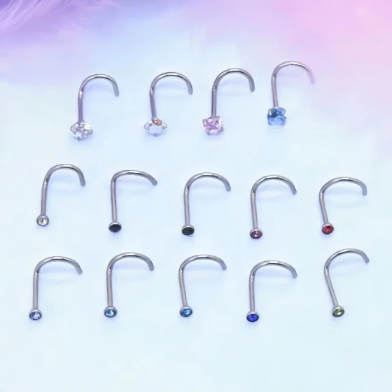 Hot-selling stainless steel nose stud with diamonds Trendy personalized nose jewelry in digital design5Customizable nose rings